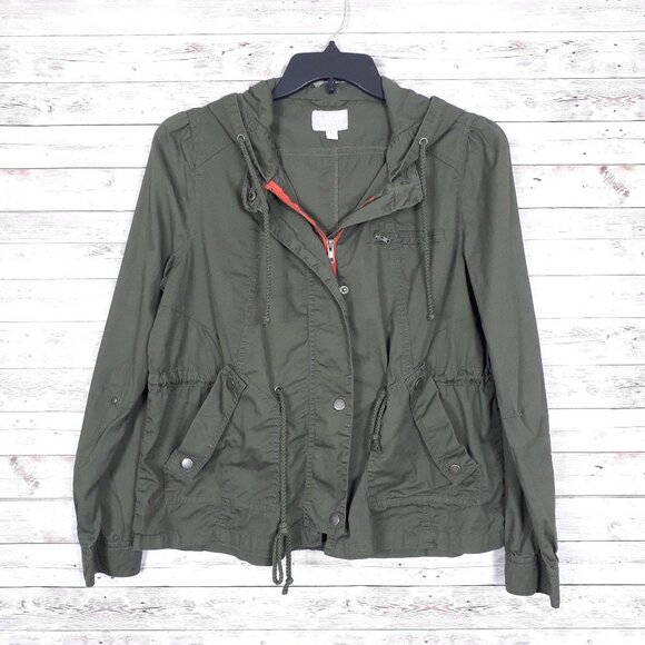 Converse One Star Womens Jacket L Army Green Drawstring Waist 801 - Picture 1 of 6